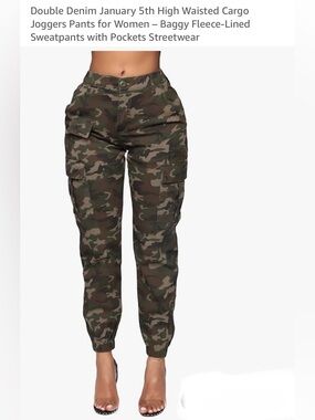 Double Denim High waisted Camo Cargo GREEN Jogger Pants-FREE SHIRT WITH PURCHASE